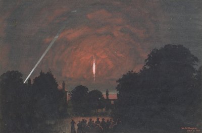 The Zeppelin which fell at Cuffley, 1916 by William Stephen Tomkin